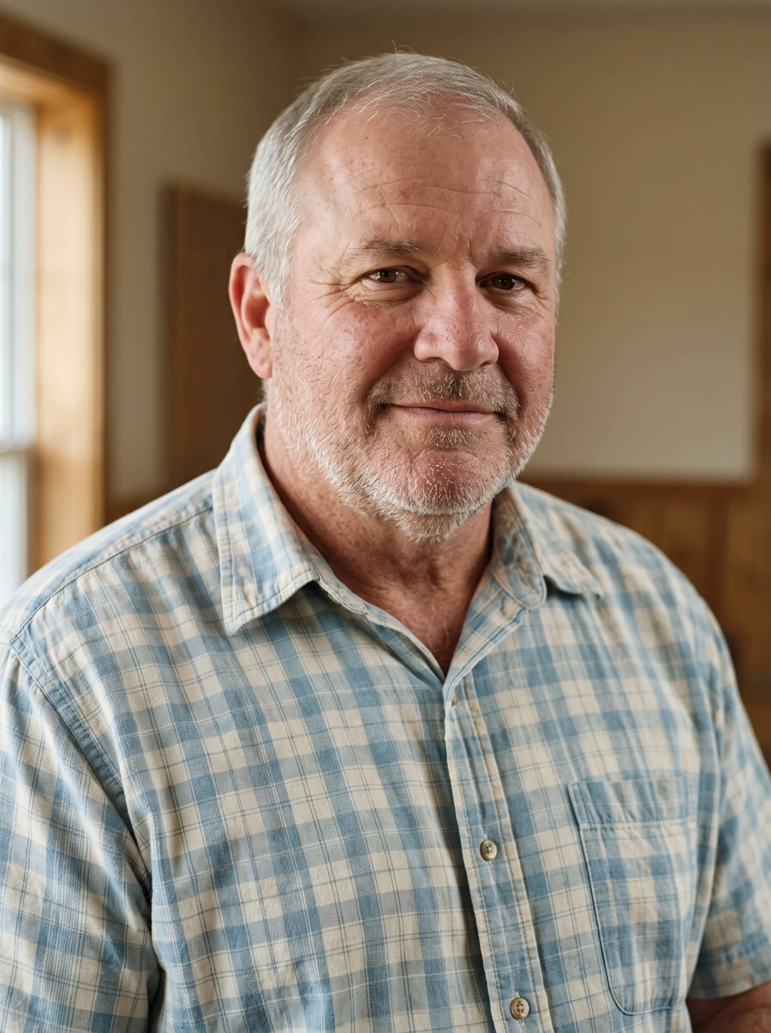 Fictional screen portrayal of Philosopher Doug, gray-haired with a beard and a plaid shirt
